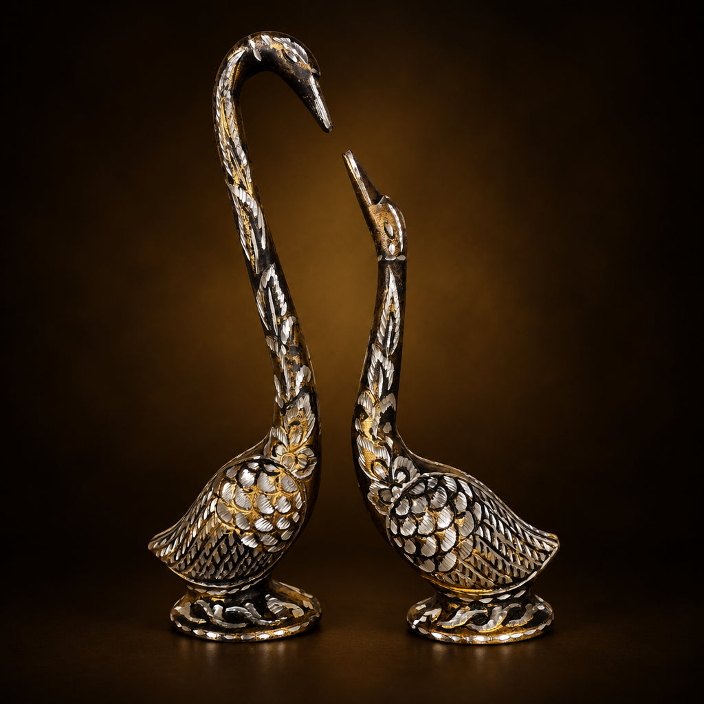 Aluminium Showpiece Duck Pair Statue - 6*2.5*14.5 Inch (AN232 B)