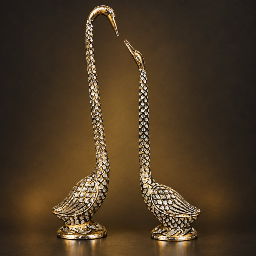 Aluminium Showpiece Duck Pair Statue - 4*3*20 Inch (AN233 B)