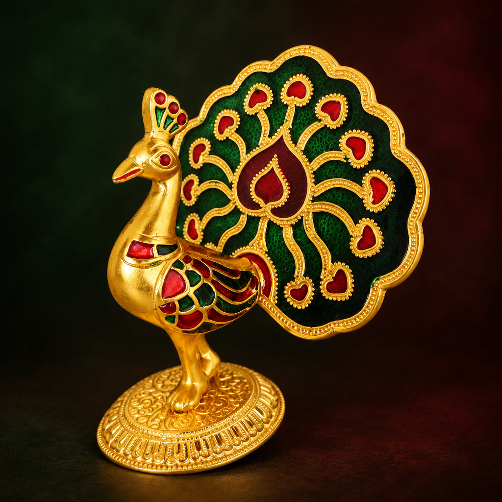 Aluminum Showpiece Peacock Meena Gold Statue - 3*5.7*5 Inch (AS140)