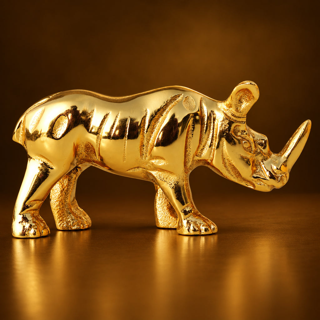 Aluminium Home Decorative Genda, Rhino Showpiece Statue - 7*2*3.2 Inch (AN259 G)