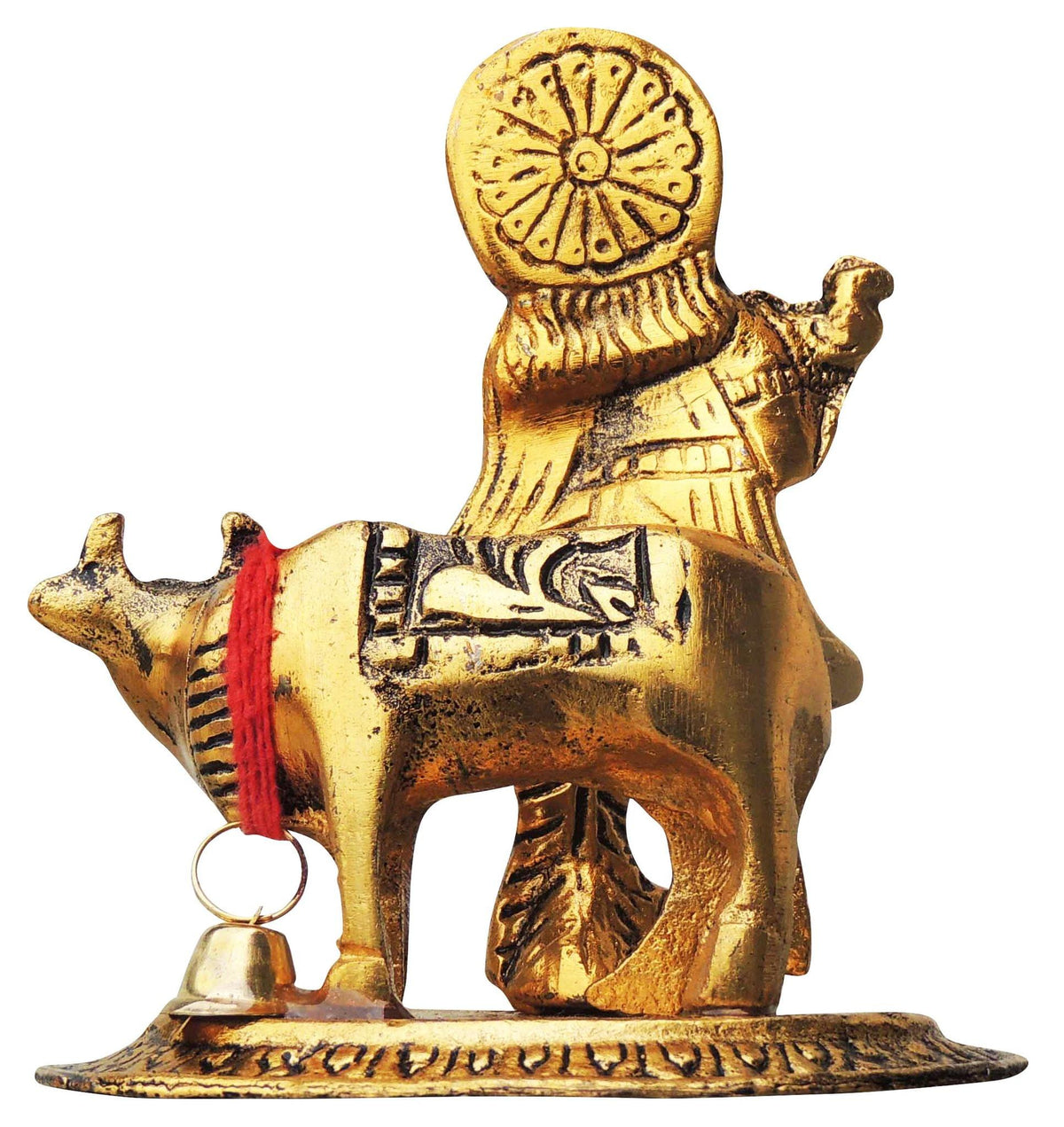 Aluminium Showpiece Cow Krishan Oval Base Statue - 3.3*2.2*3.7 Inch (AS260 G)