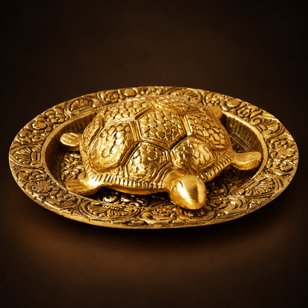 Showpiece Tortoise Statue With Plate- 6*6*1.6 inch (AS344 G)
