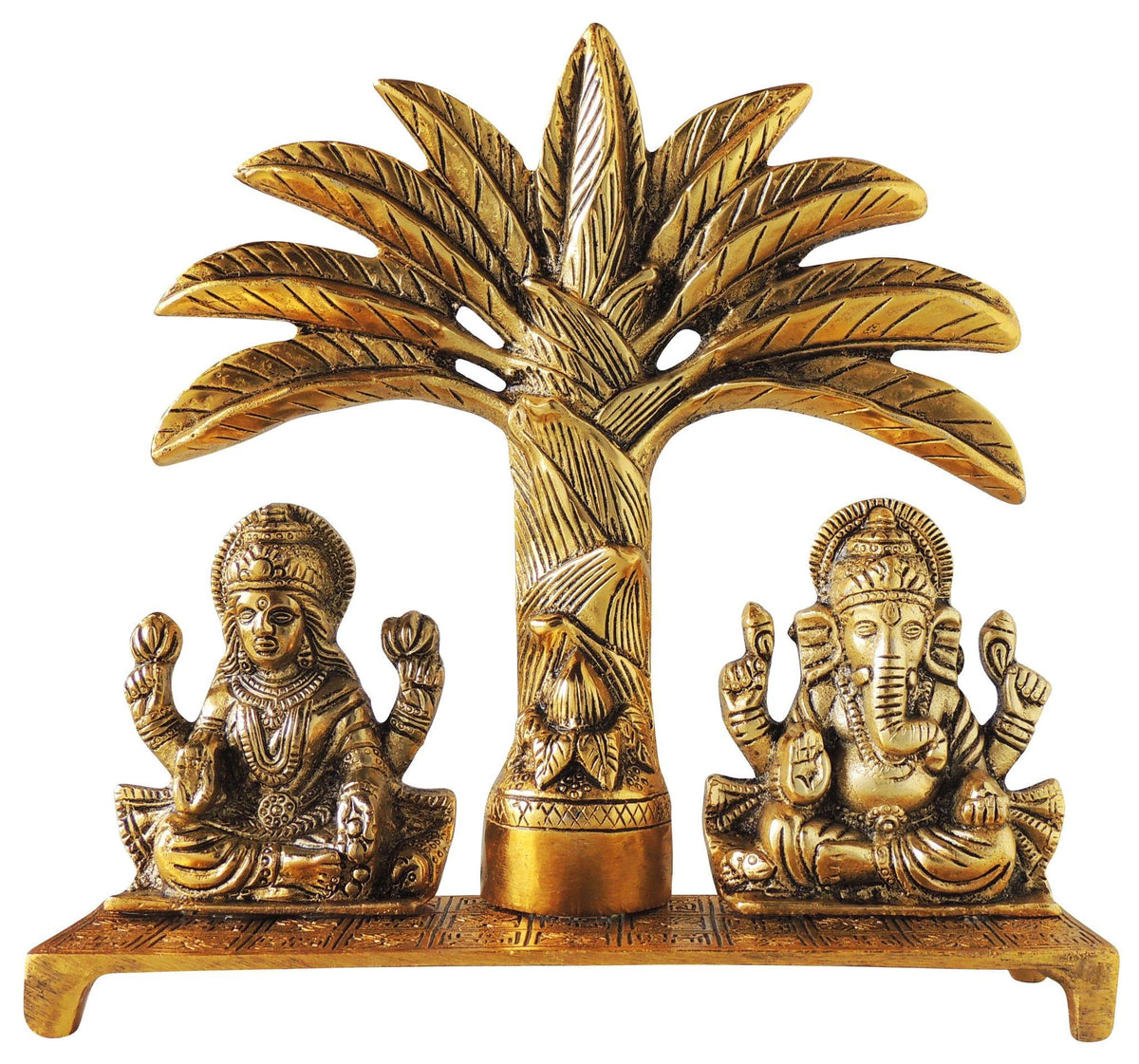Aluminium Showpiece Laxmi Ganesh With Tree Statue - 10*2.5*10 Inch (AS399 G)