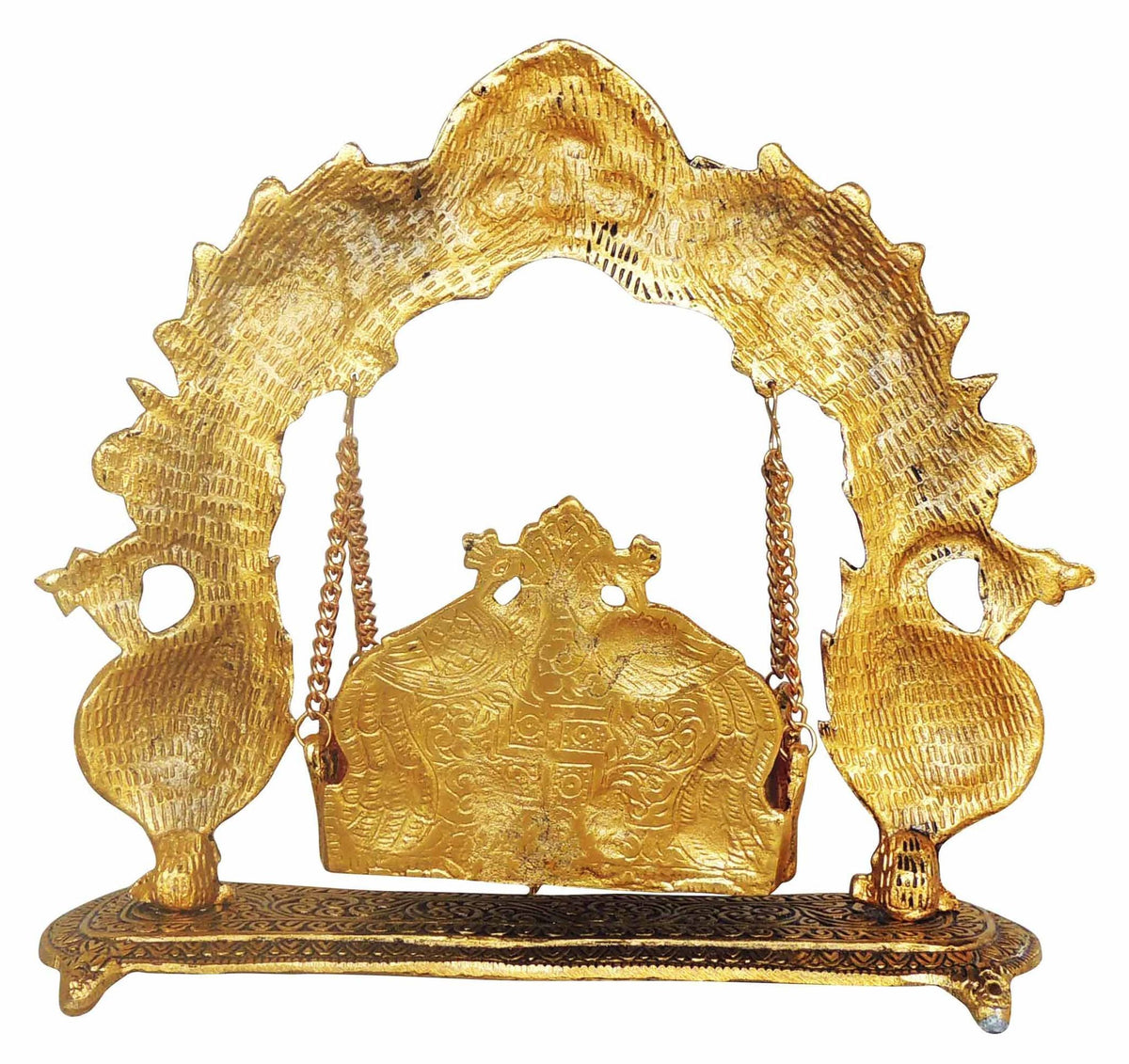 Aluminium Showpiece Double Peacock Jhula Statue - 11.5*4*10.2 Inch (AS455 G)