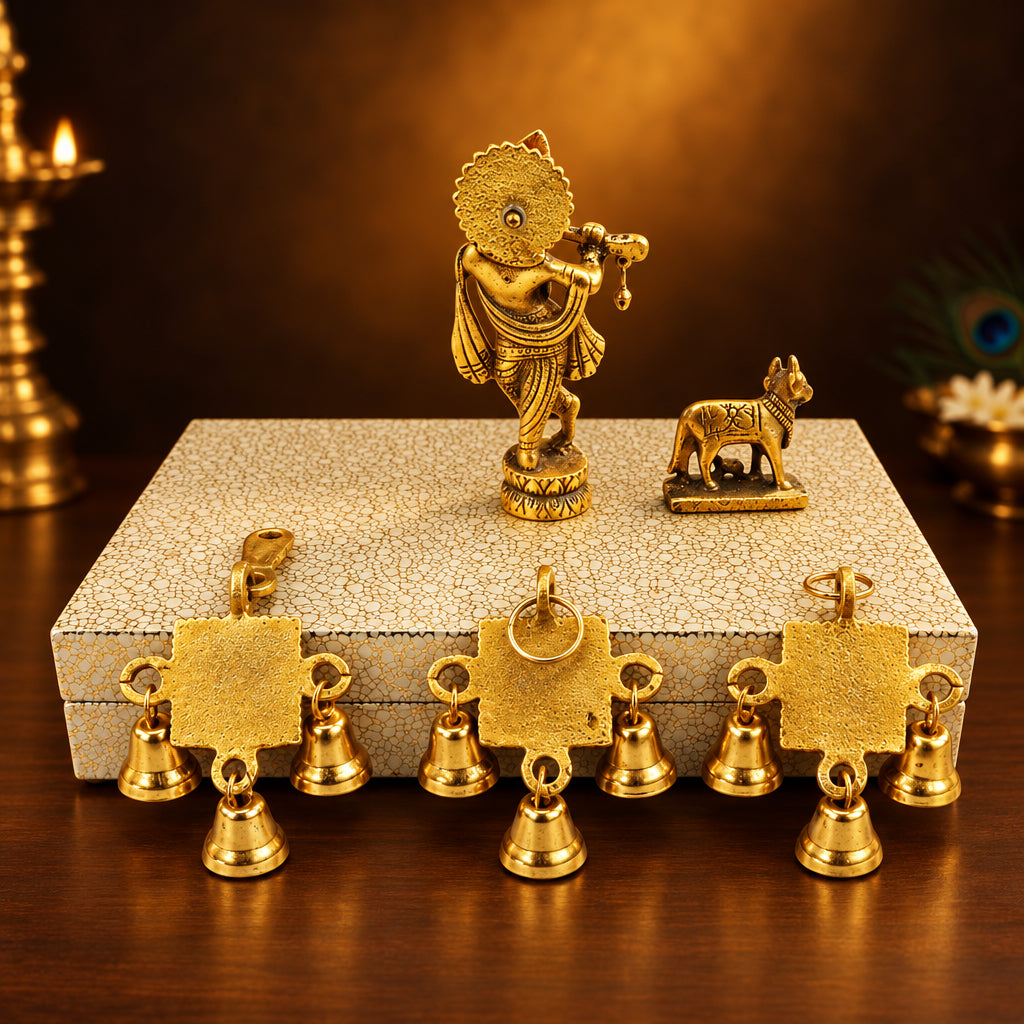 Aluminium Showpiece Mini Krishna Statue Gift Set (AS529 G)