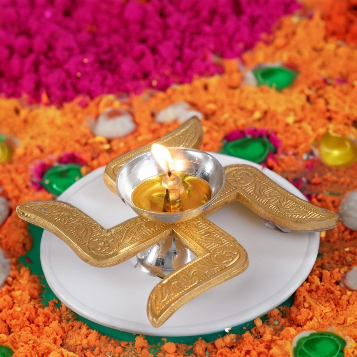 Brass Table Decor Swastic Deepak 4*4*2 Inch (B299 E)
