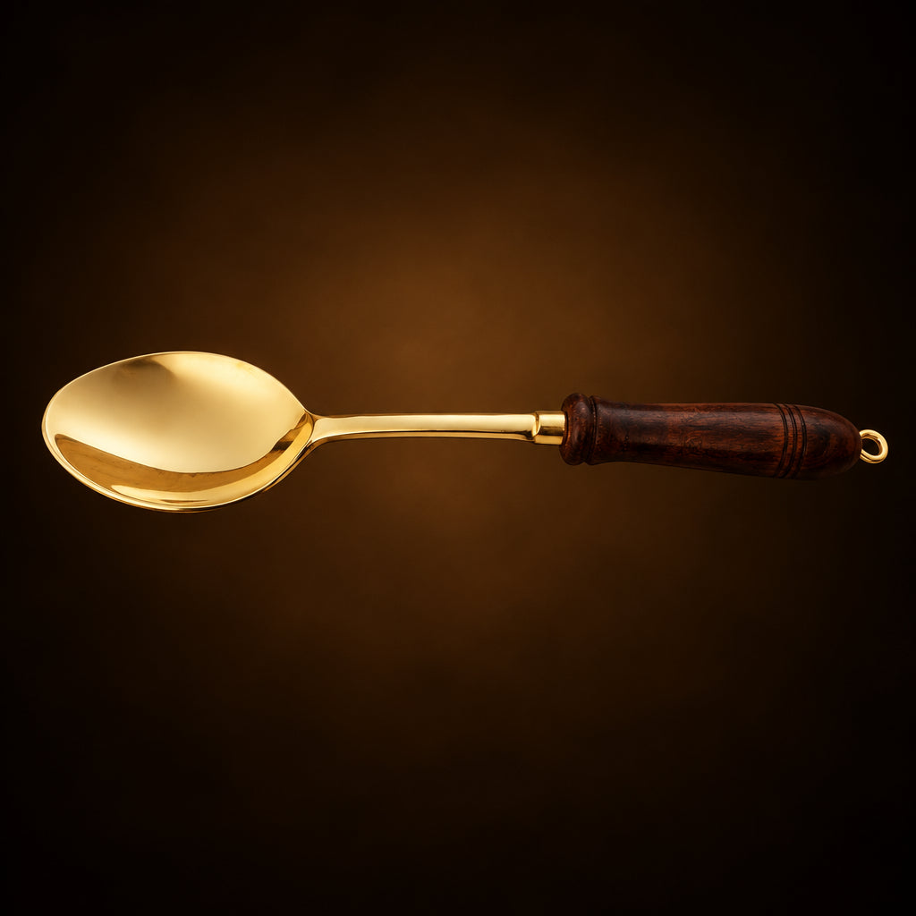 Brass Rice Spoon With Wooden Handle - 13.5*2.5*1 Inch (BC178 B)