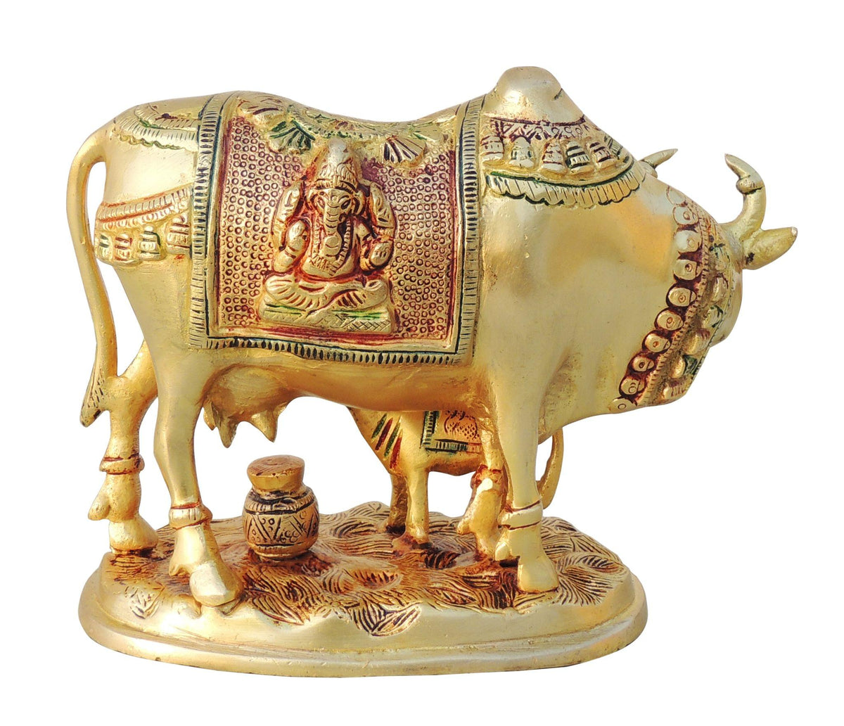 Brass Showpiece Cow With Calf Statue - 8.5*4.2*6.5 inch (BS1013 B)