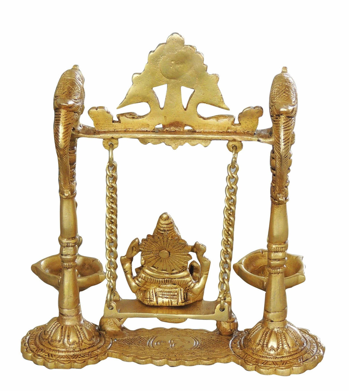 Brass Ganesh Jhula with Parrot and Deepak - 8x2.5x9 inch (BS1068 A)