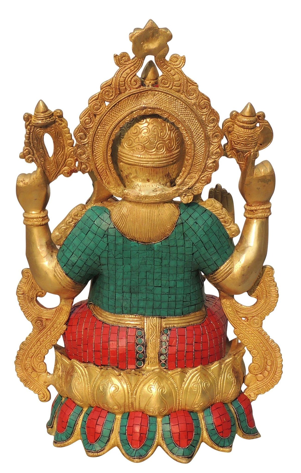 Brass Showpiece Ganesh ji With Stone Work Statue - 13*9.5*20.5 Inch ( BS1138 C )