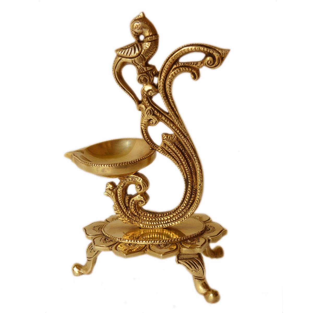 Brass Peacock Diya Jyoti Deepak Oil Lamp 1 Wick - 5.2*3.6*8 inch (BS1164 A)