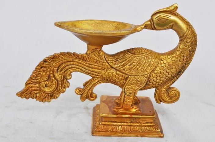 Brass Peacock Diya Jyoti Deepak Oil Lamp 1 Wick - 6.5*2*5 inch (BS1166 A)