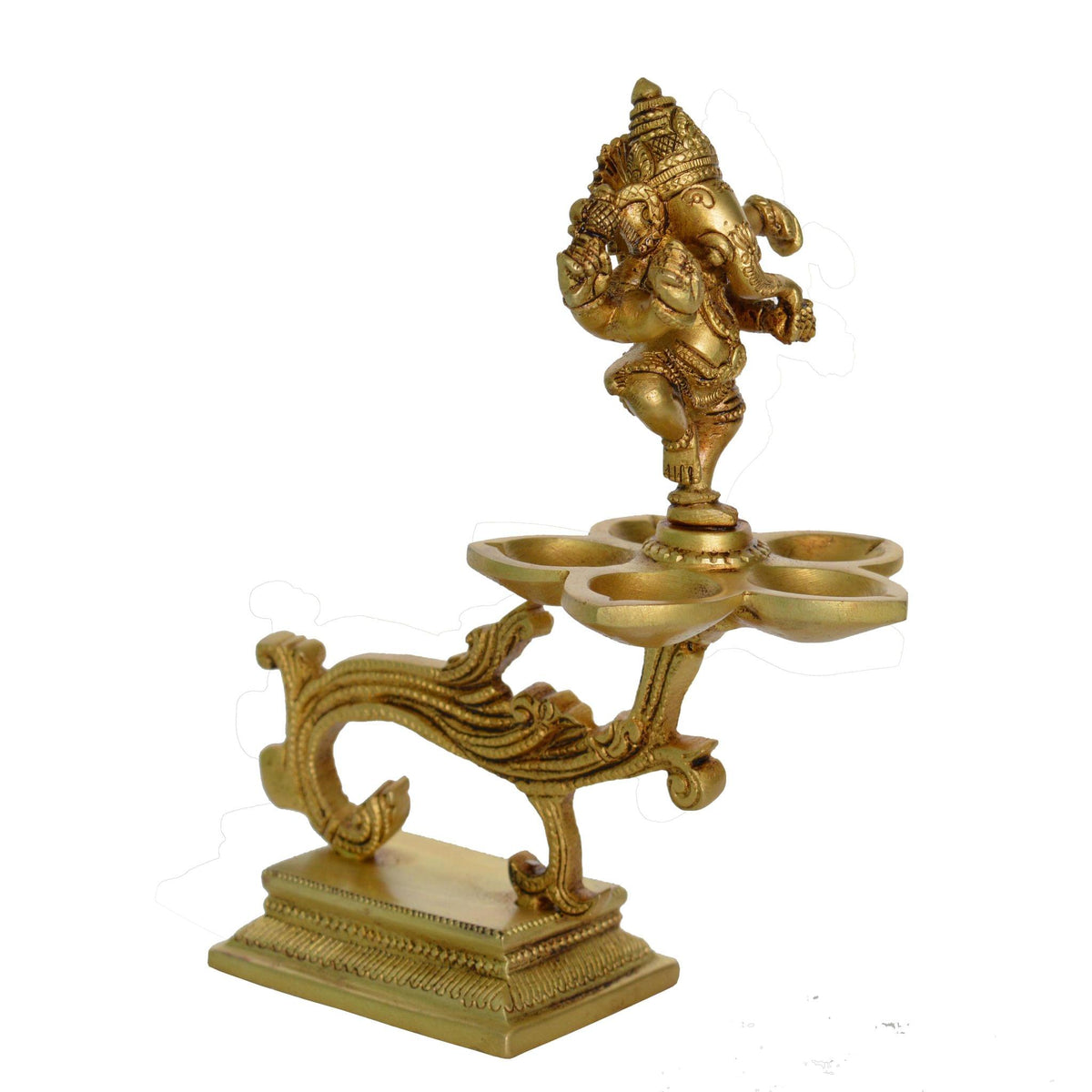 Brass Table Decor Ganesha Oil Lamp Deepak 5 Wicks - 2.8*2.4*7.2 inch (BS1175 A)