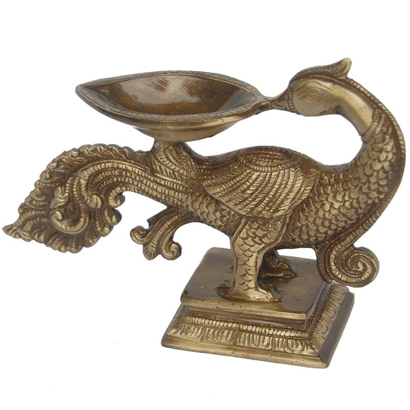 Brass Peacock Diya Jyoti Deepak Oil Lamp 1 Wicks - 6.5*2*5 inch (BS1180 A)