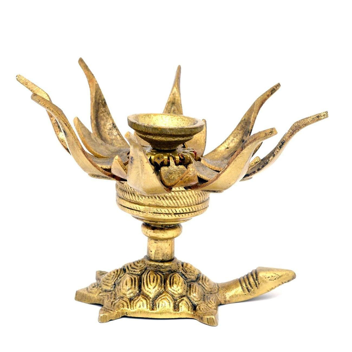 Brass Curved Metal Flower Candle holder On Tortoise - 4*2*4.5 inch (BS1188 A)