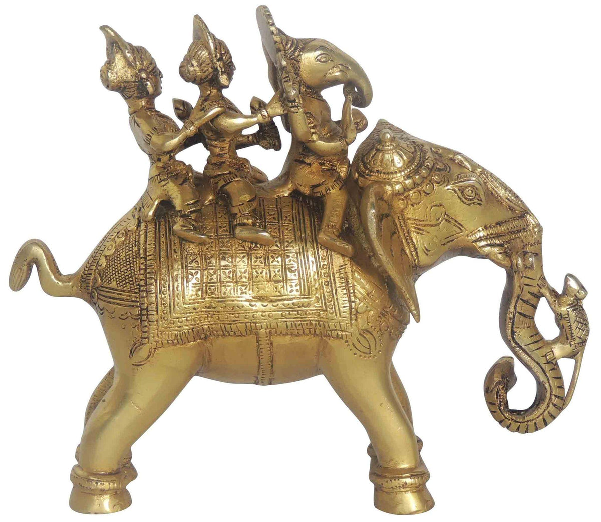 Brass Showpiece Elephant Ganesh God Idol Statue - 9*4*7.5 Inch (BS1396 C )