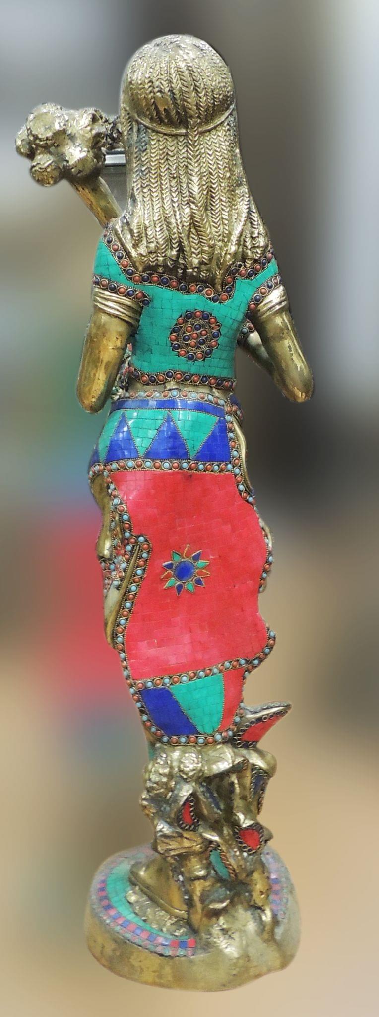 Brass Showpiece Lady With Flower Statue - 10*9.5*37.5 Inch (BS1562 A)