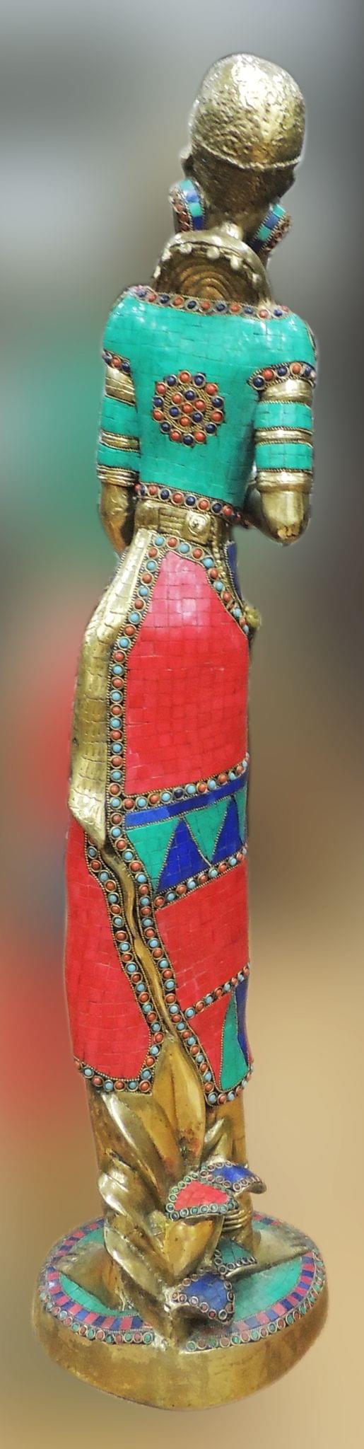 Brass Showpiece Lady With Stick Statue - 9*9*37.5 Inch (BS1563 A)