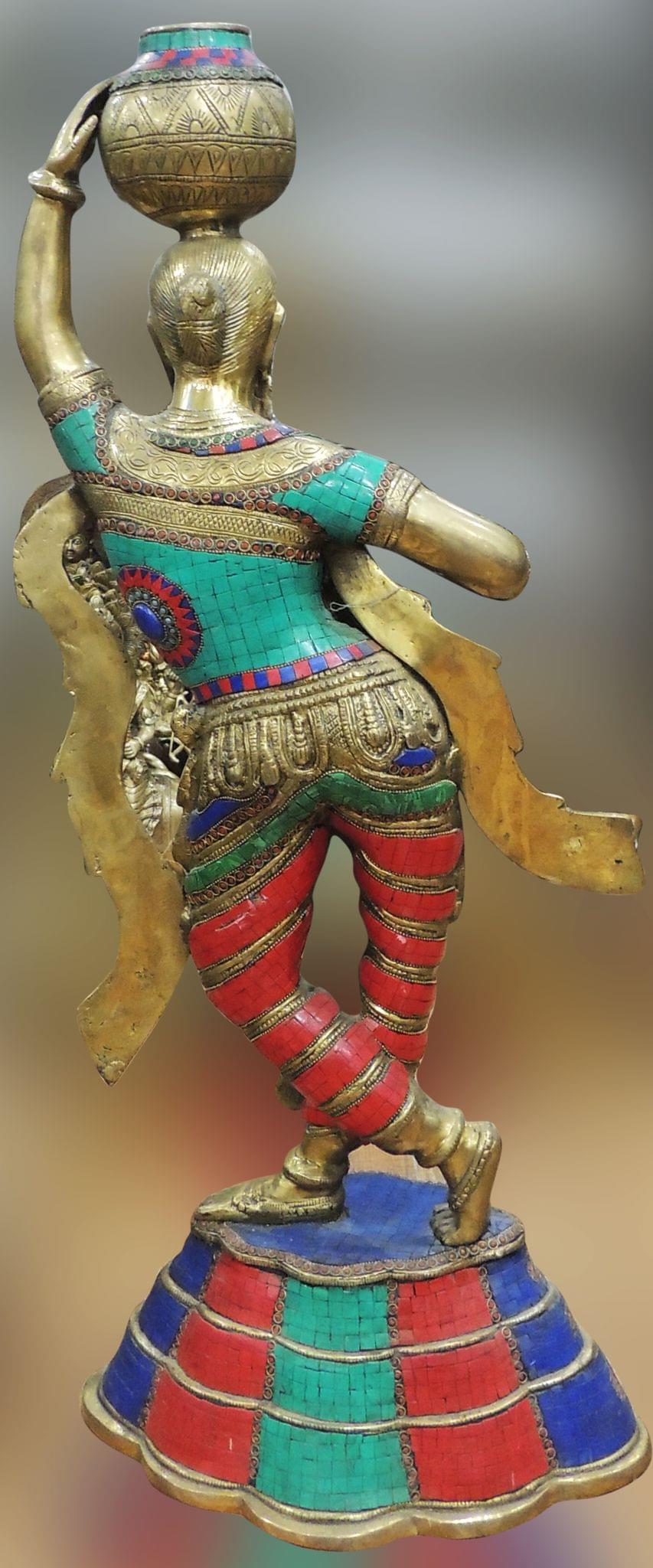Brass Showpiece Lady With Matka Statue - 14.5*9*35 Inch (BS1564 A)