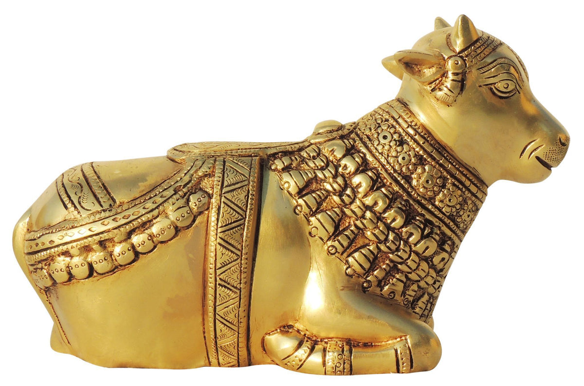Brass Showpiece Nandi God Idol Statue - 9.5*3.5*5.5 Inch (BS1606 E)