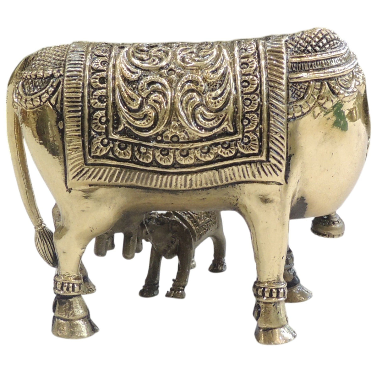 Brass Cow & Calf Idol Statue - Compact Home Decor Piece - 4.5*4.5*3.2 Inch (BS1771 C)