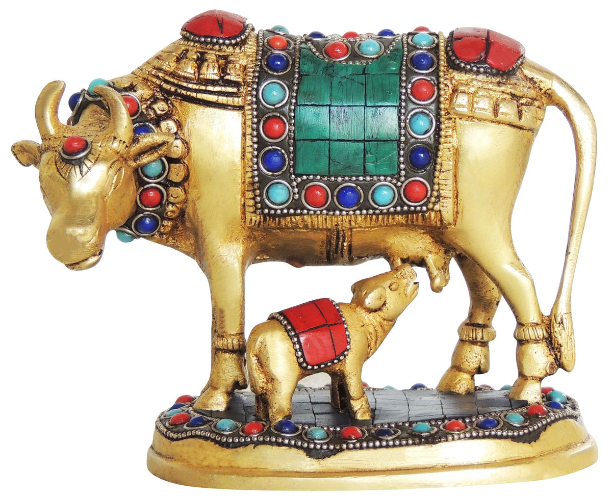 Brass Showpiece Gaye Bachdha Stone Statue - 5*3.5*5.5 inch (BS210)