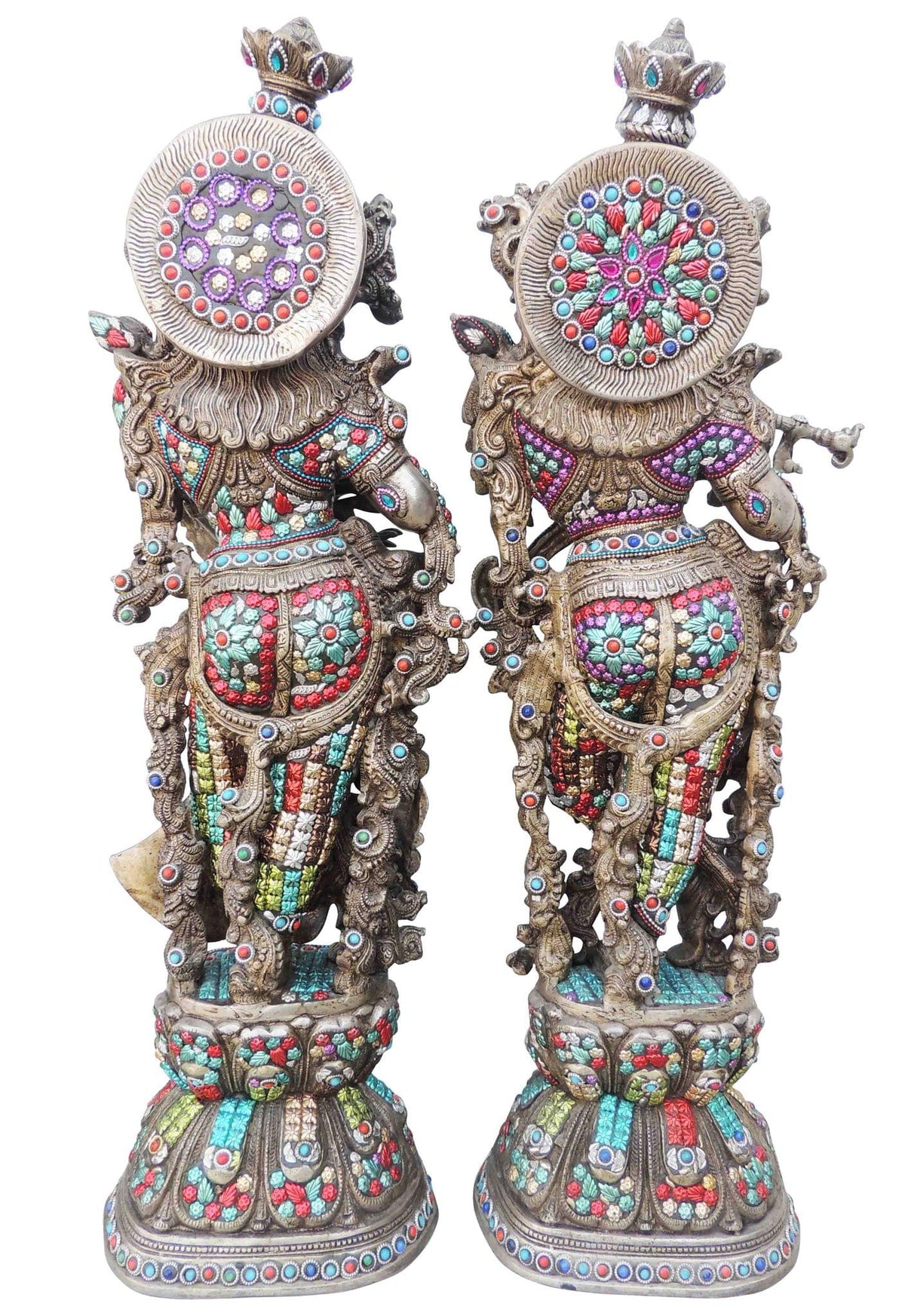Brass Radha Krishna Stone Silver Antique-10*6.3*28.5 (BS302)