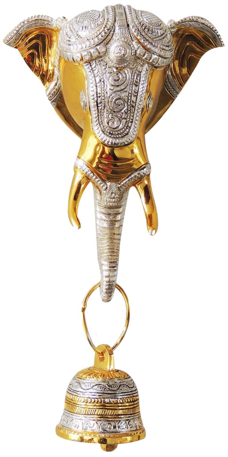Brass Showpiece Elephant Face With Bell Statue - 5.5*2*10.5 Inch (BS304)