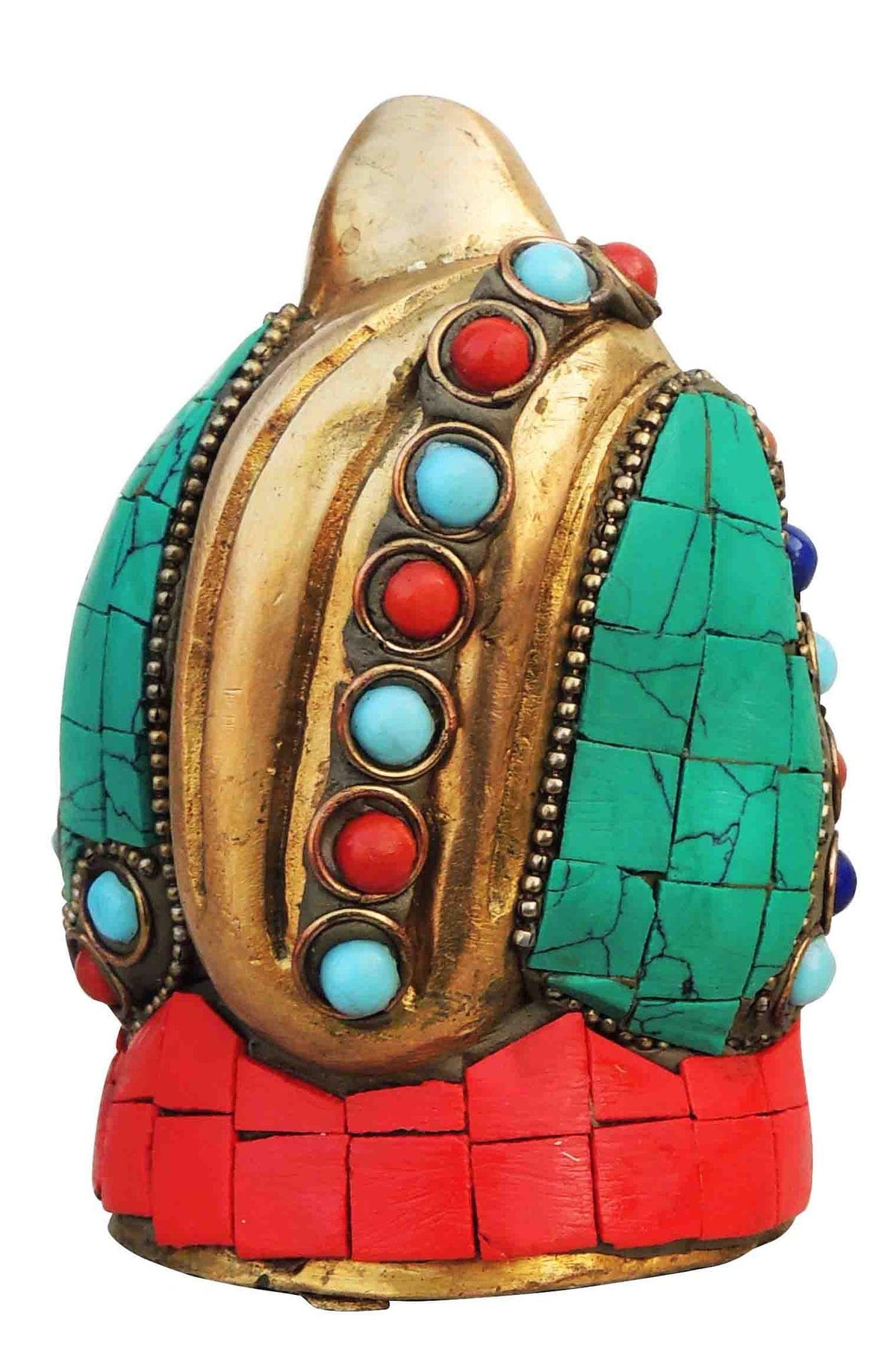 Brass Showpiece Laughing Buddha Statue With Turquoise Coral Stone Finish - 2.5*2*3.8 Inch (BS325 C)