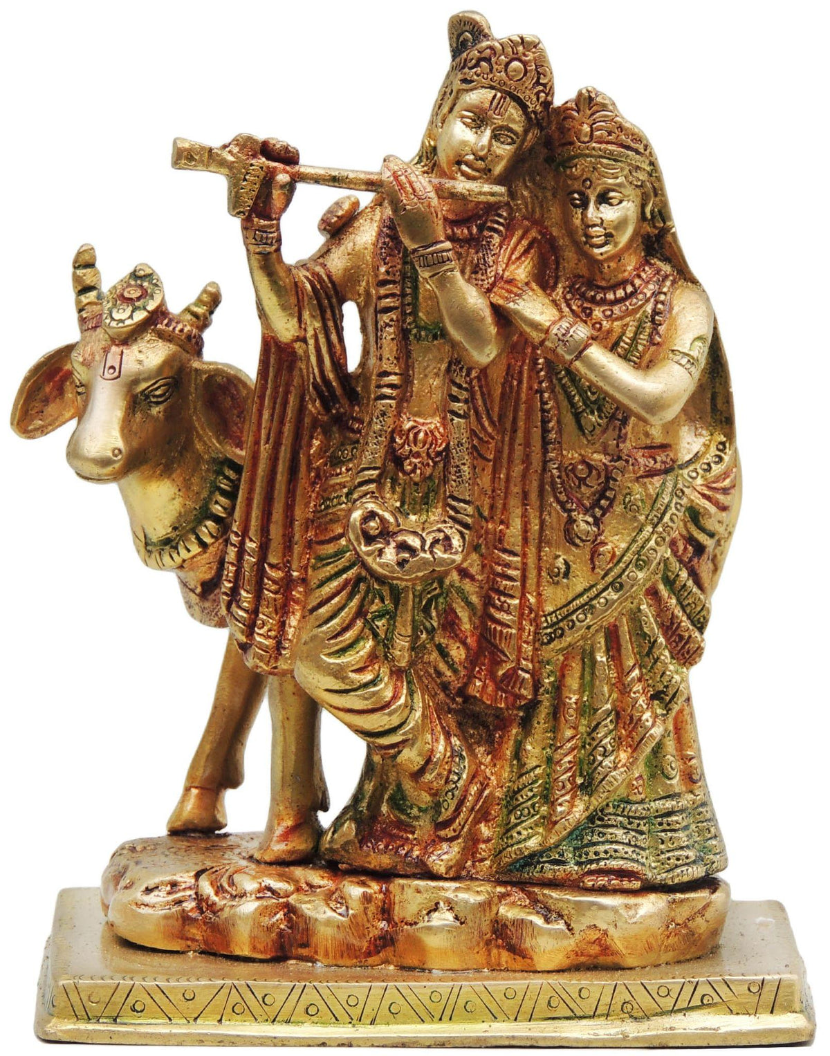 Brass Showpiece Radha Krishna with Gaye God Idol Statue - 5.5*4*7.5 inch (BS400)