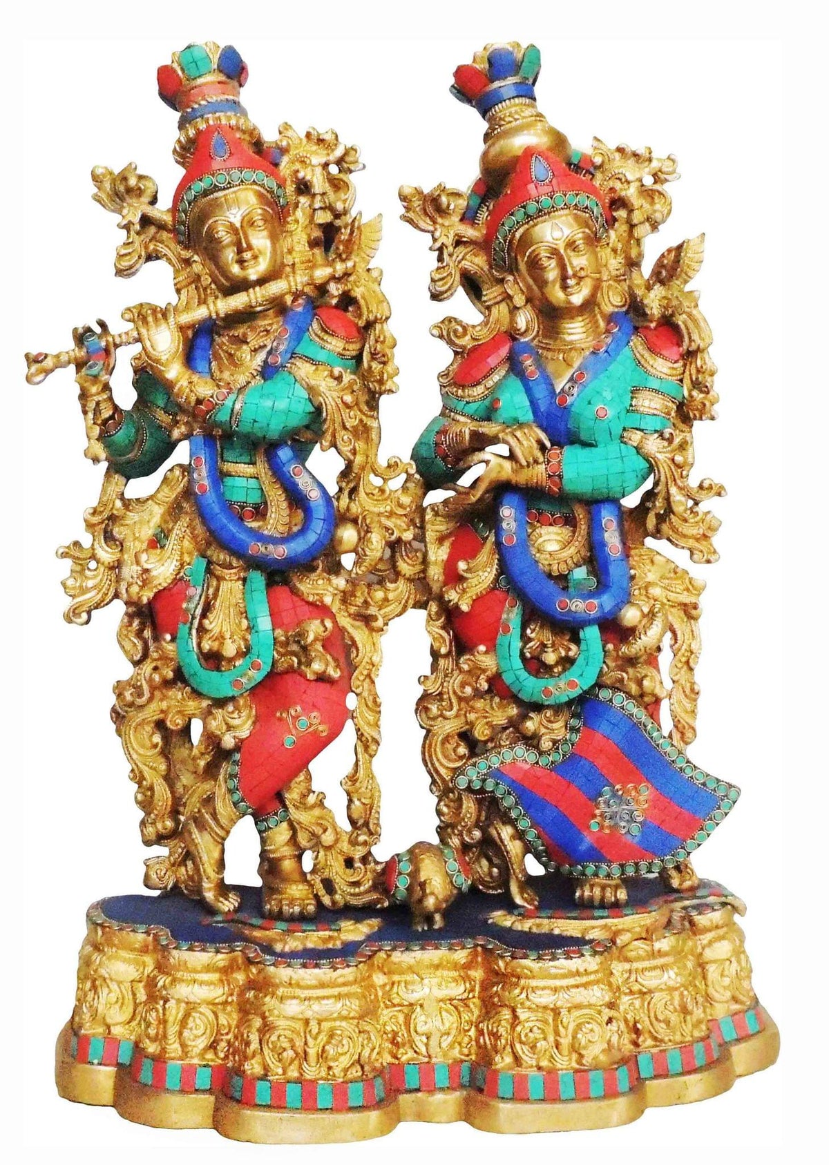 Brass Showpiece Radha Krishna same base Big stone God Idol Statue - 20*12*28 inch (BS425)