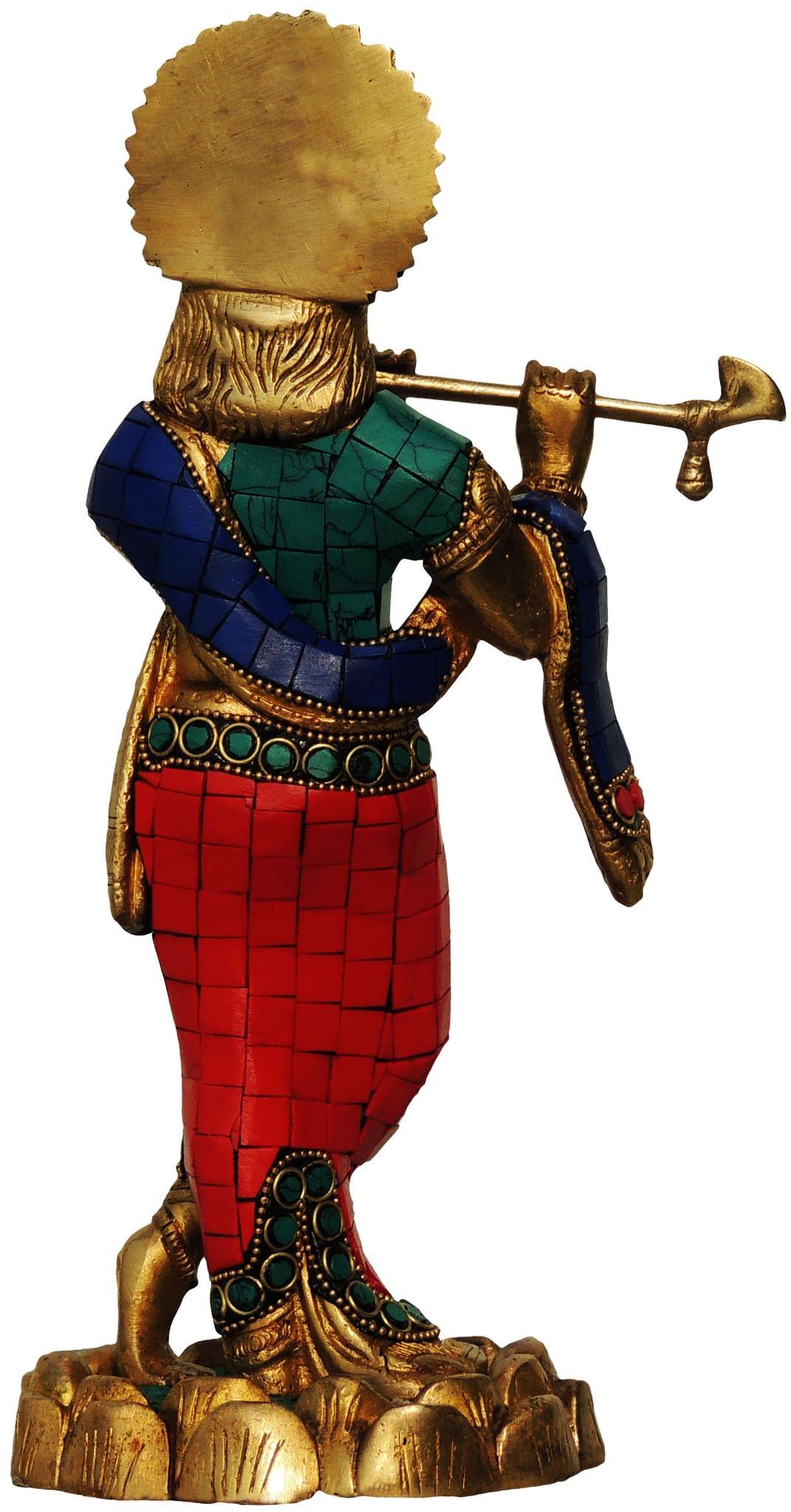 Brass Krishna Stone Idol-4.5*4.5*11 (BS427 A)