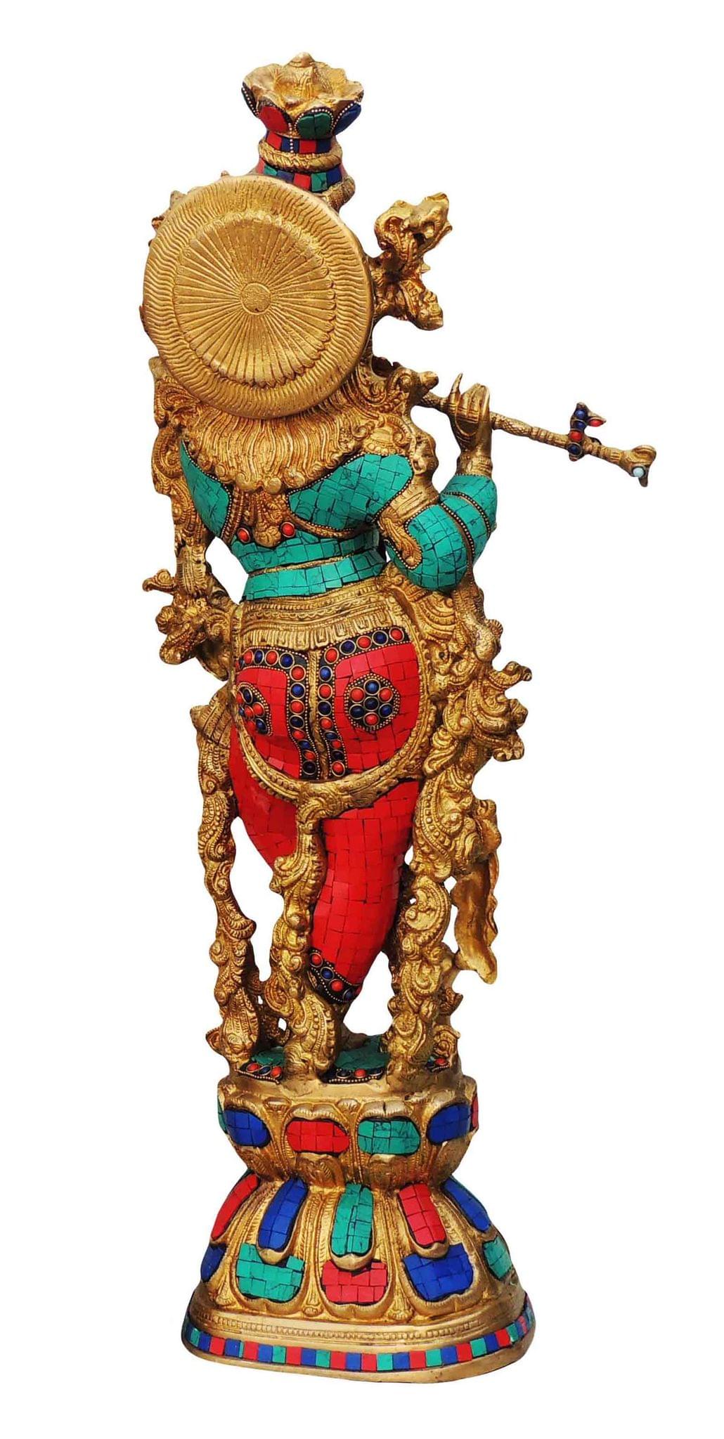 Brass Showpiece Krishna stone finish idol - 11*6.5*28 Inch (BS467 K)