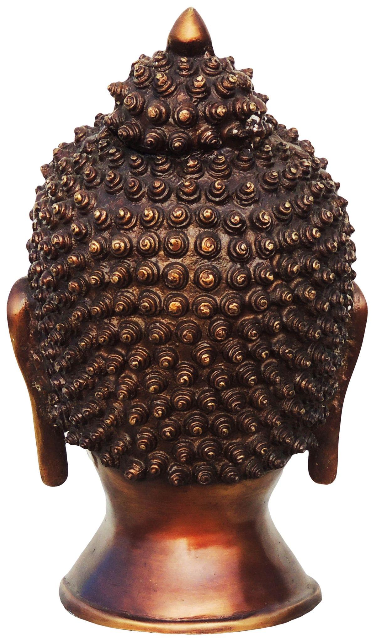 Brass Showpiece Budha Head Statue With Antique Finish - 8.5*7.5*15 Inch (BS581 A)