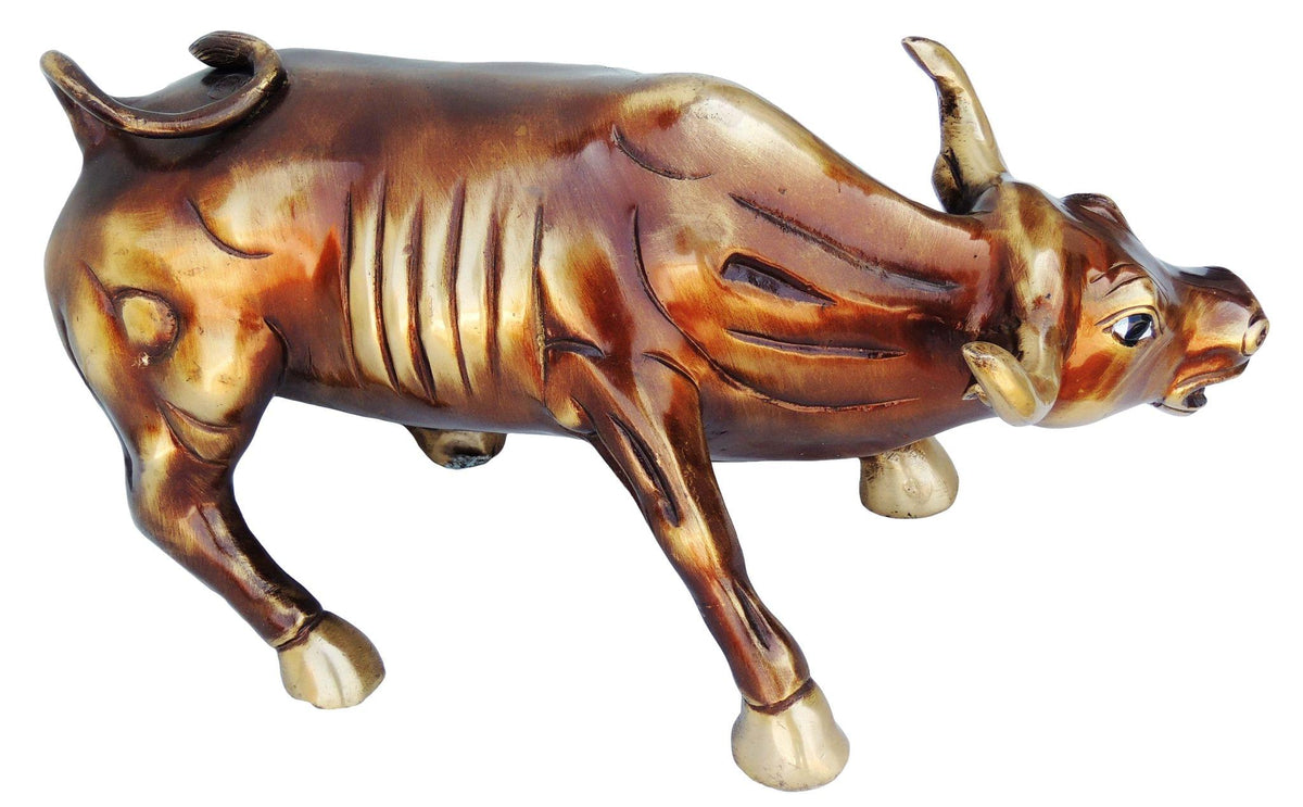Brass Showpiece Bull Statue Medium With Antique Finish- 15*6.5*8 Inch (BS728 B)