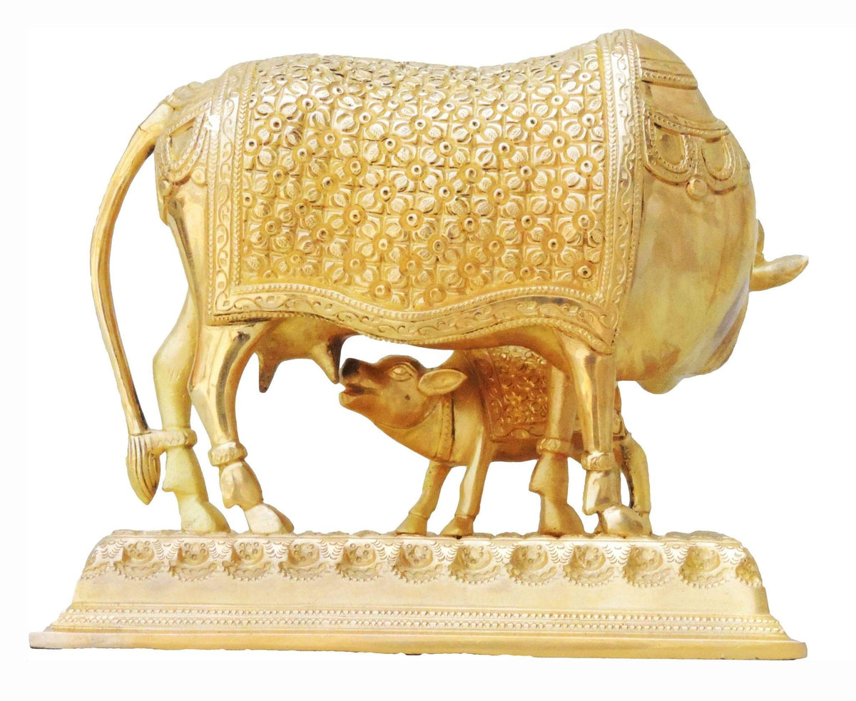 Brass Cow and Calf SF Statue - 10*7*8.5 Inch (BS803 A)