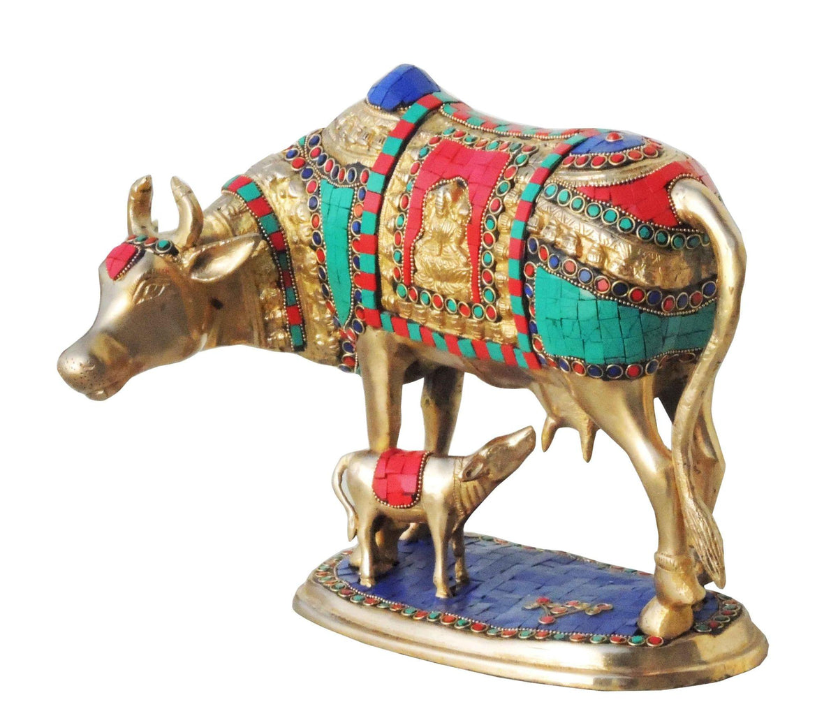 Brass Showpiece Cow with Calf Stone Statue - 14*8*10 inch (BS804 A)