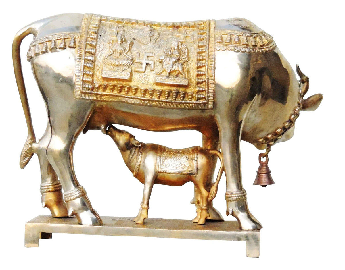 Brass Showpiece Cow With Calf Statue - 17.5*10.5*13 Inch (BS805 B)