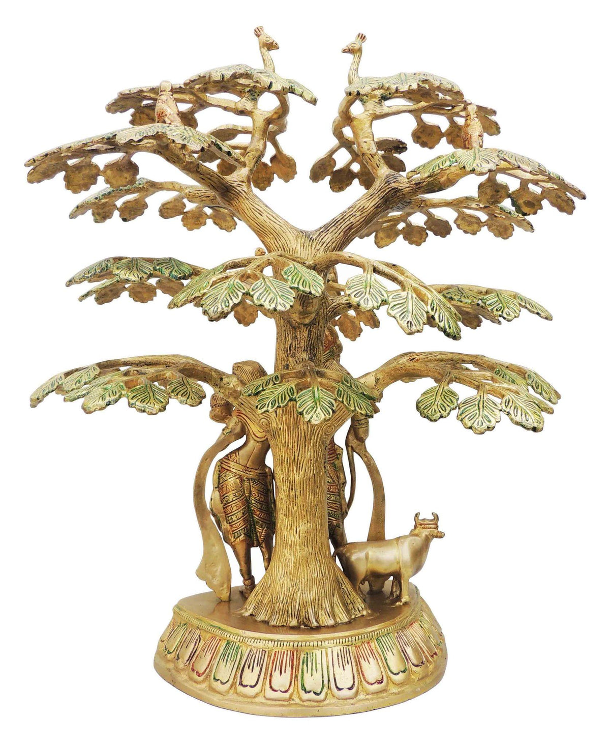 Brass Showpiece Tree Radha krishna with cow God Idol Statue - 15.5*12.5*19.4 inch (BS828 C)