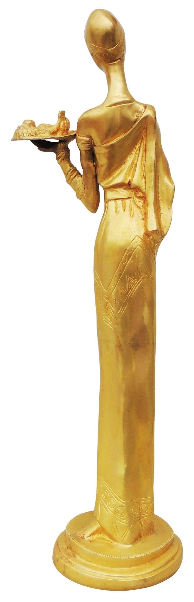 Brass Showpiece Lady With Fruits Statue - 5*4.5*19 Inch (BS854 C)