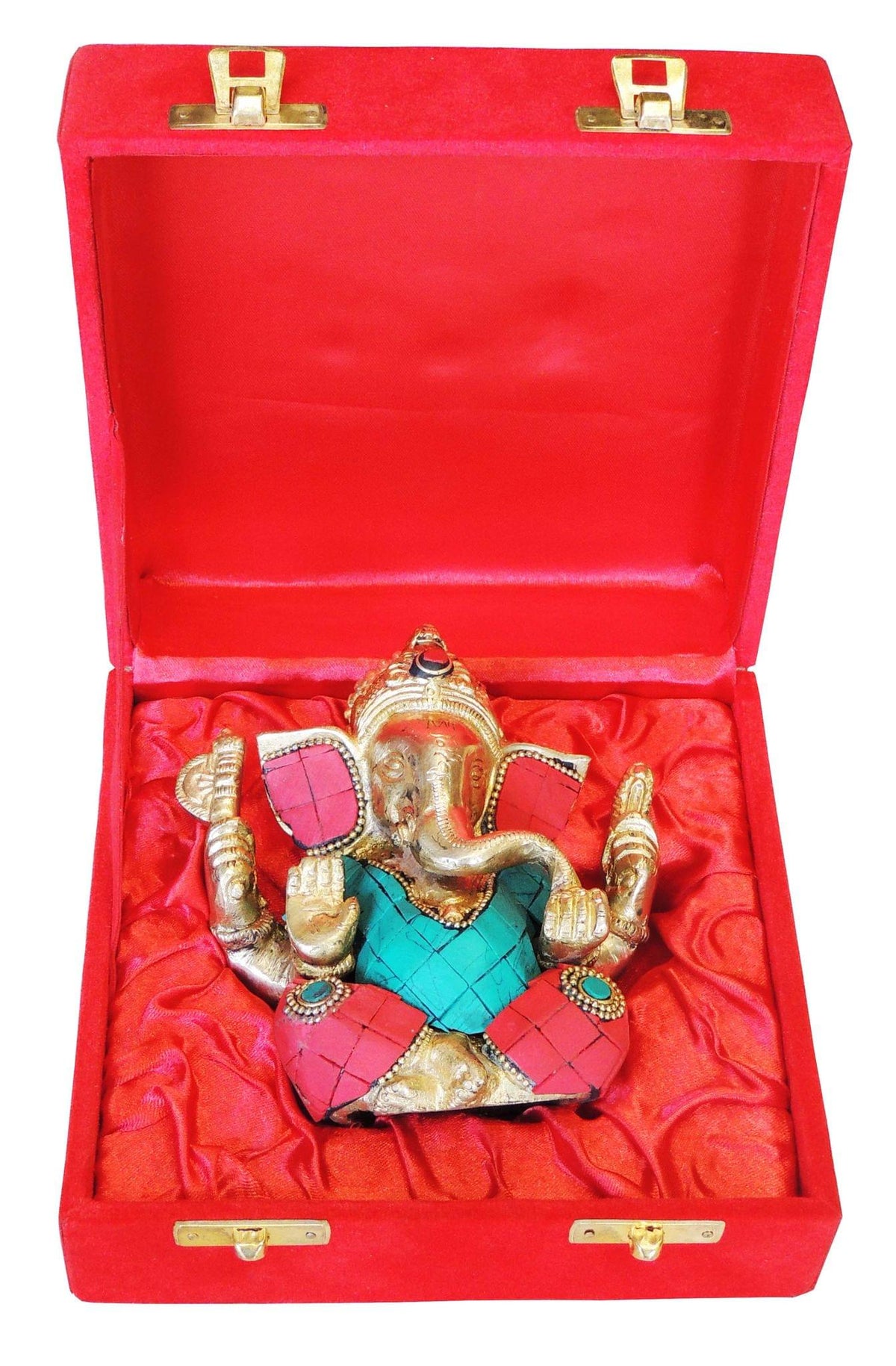 Brass Showpiece Ganesh Ji Stone Statue With Valvet Box - 4.5*2.5*4.5 Inch (BS887 A)
