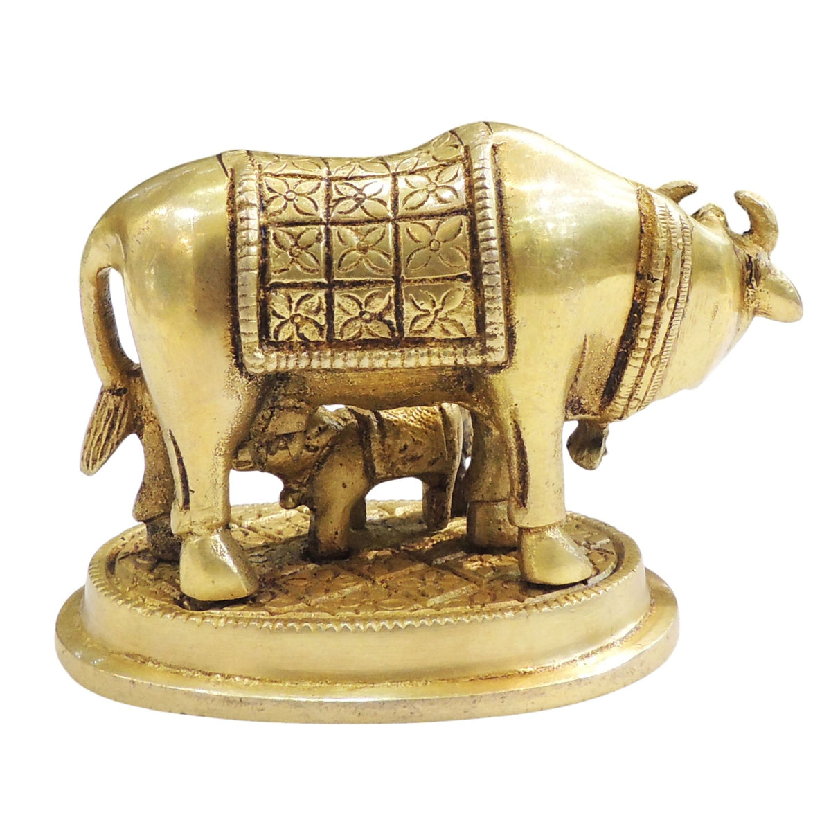 Brass Showpiece Cow & Calf Statue - 4*2.2*3 Inch (BS889 W)