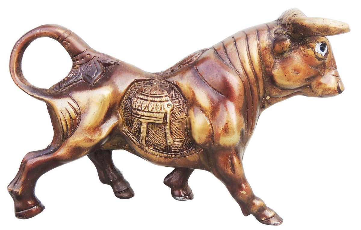 Brass Table Decor Showpiece Bull Statue With Antique Finish - 9*2.5*5 Inch (BS918 A)