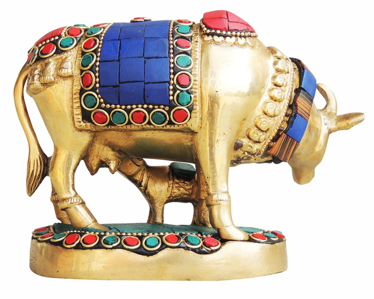 Brass Showpiece Cow Stone Statue - 5.5*2.5*4 inch (BS982 A)