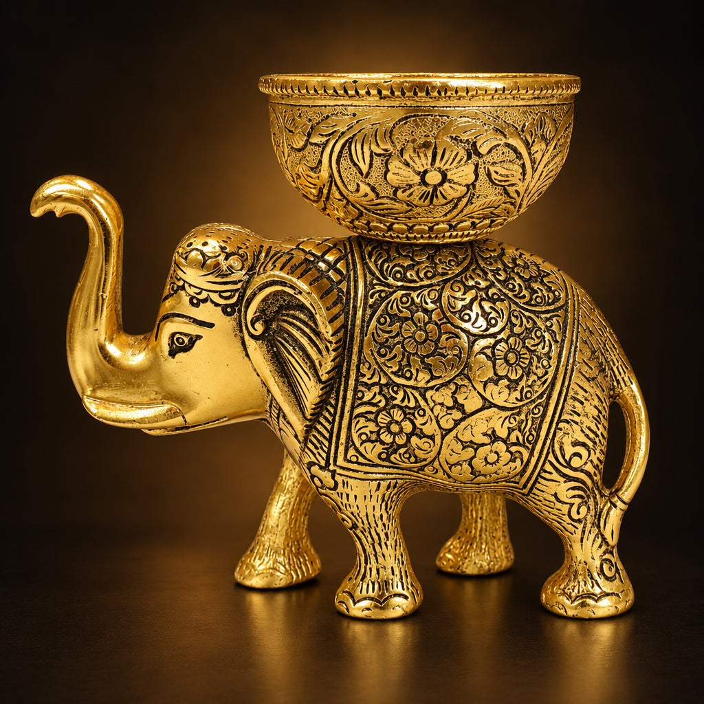 Aluminium Showpiece Elephant Bowl - 6.5*3.2*6 Inch (AS492 C)