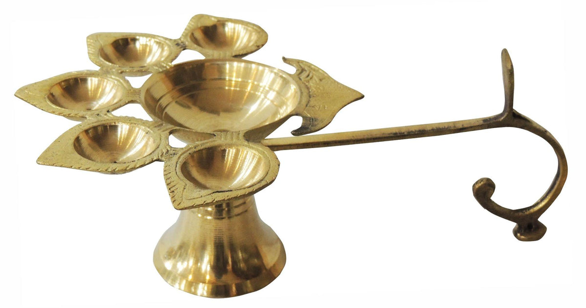 Brass Table Decor Oil Lamp Deepak 5 Wicks - 8.3*6*3.5 inch (F317 E)