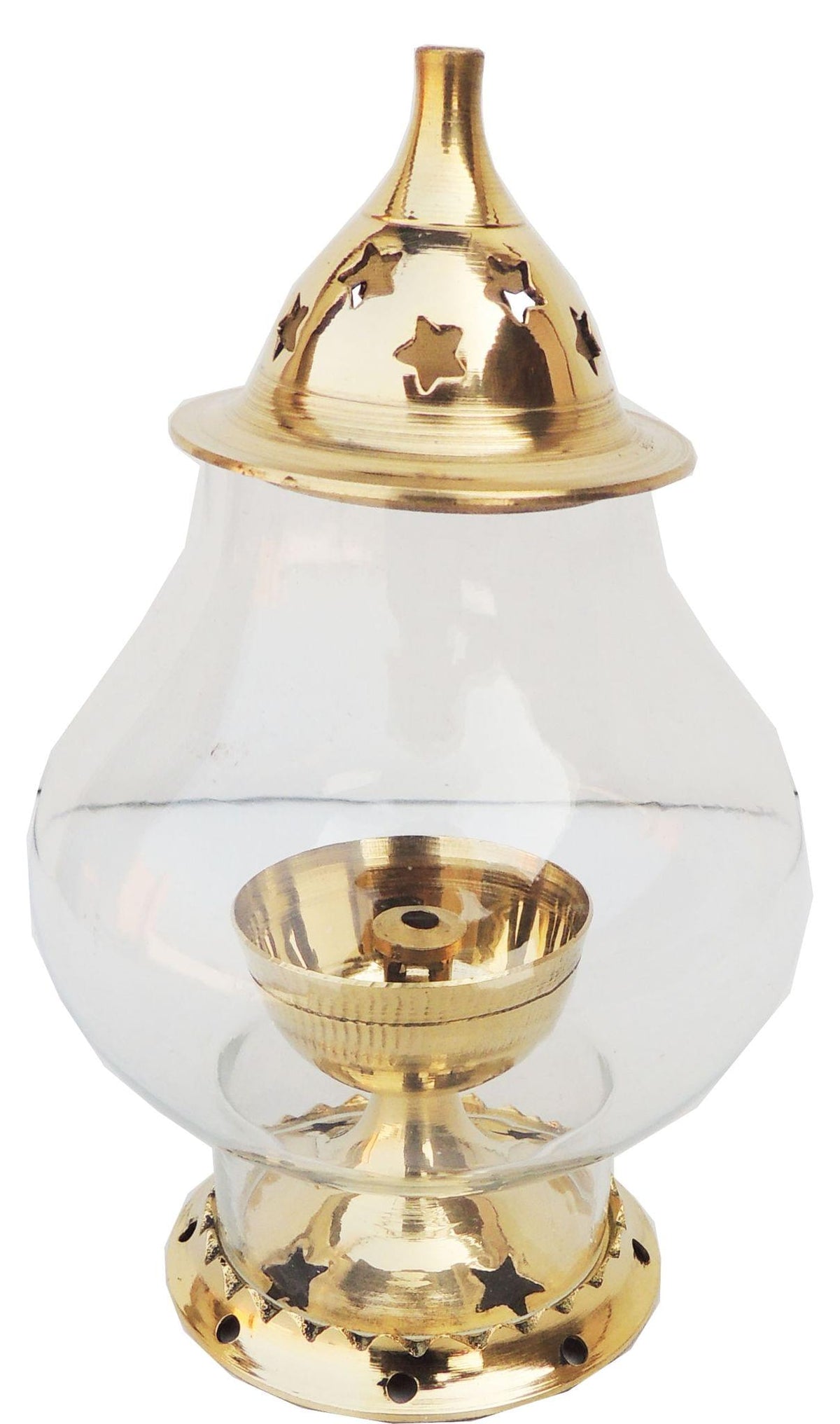 Brass Table Decor Oil Lamp Deepak With Chimney - 3.2*3.2*5.2 inch (F366 B)
