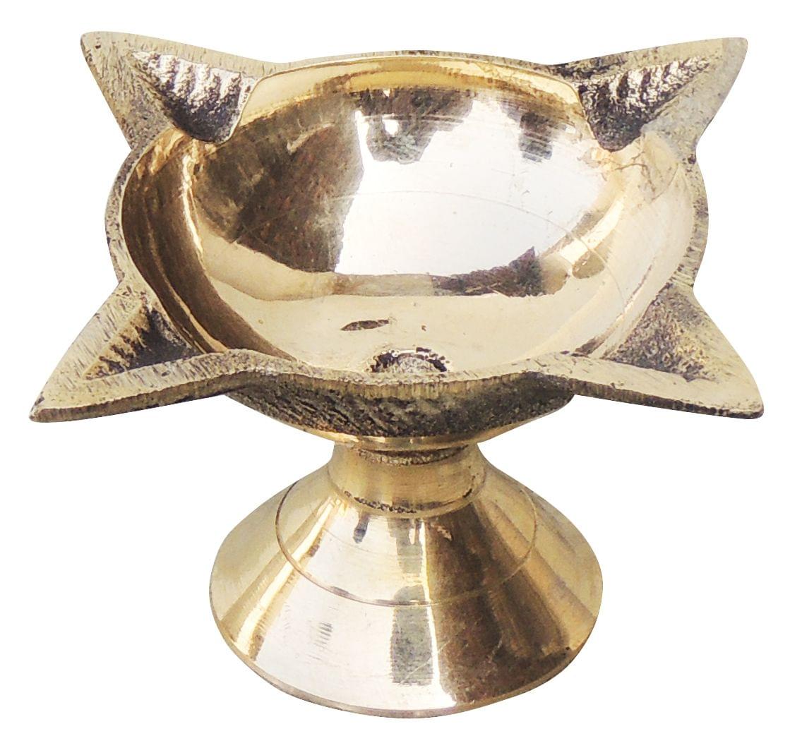 Brass Table Decor Oil Lamp Deepak 4 Wicks - 1.7*1.7*1.4 inch (F633 A)