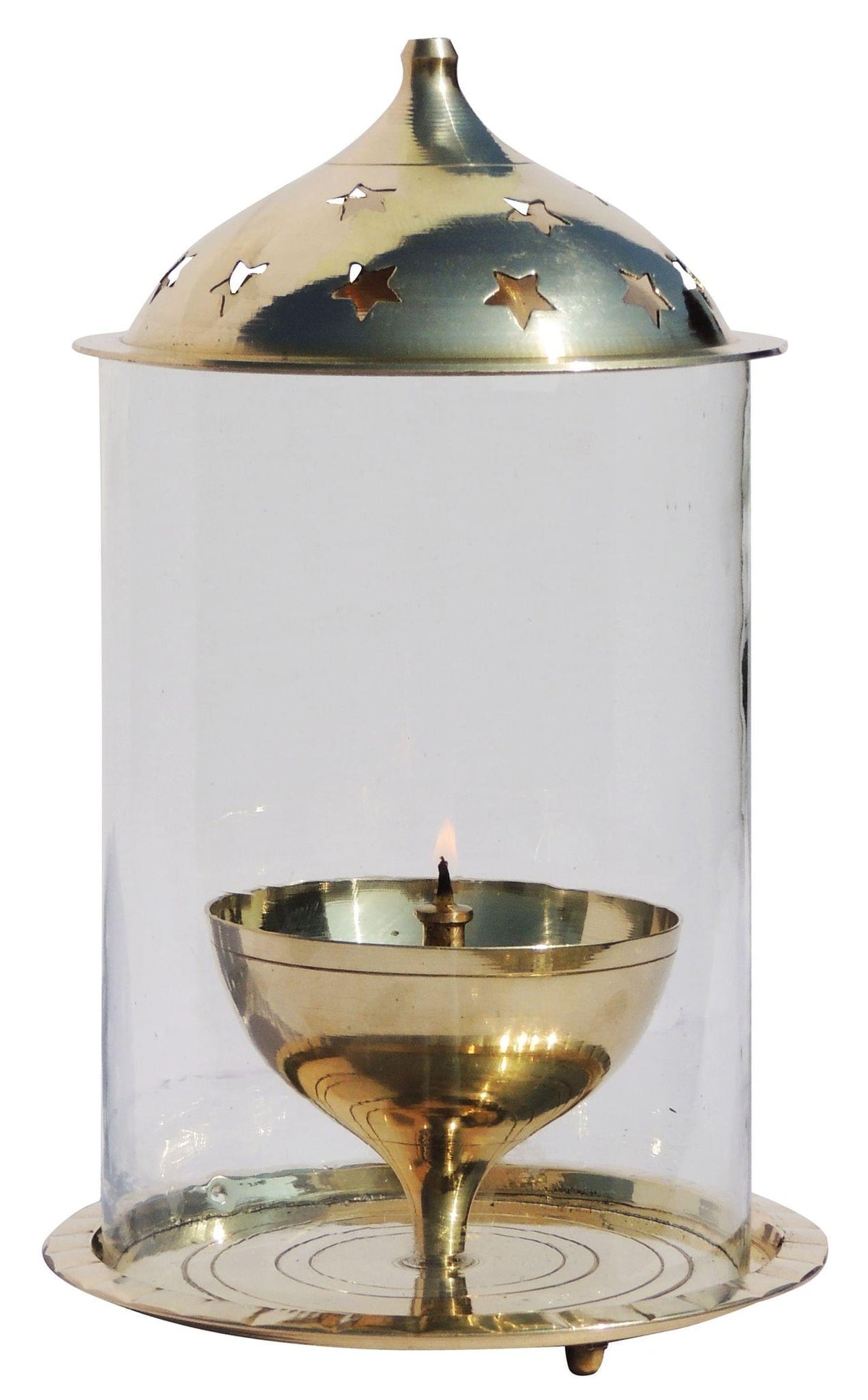 Brass Table Decor Oil Lamp Deepak With Chimney - 6.3*6.3*9.5 inch (Z014/10)