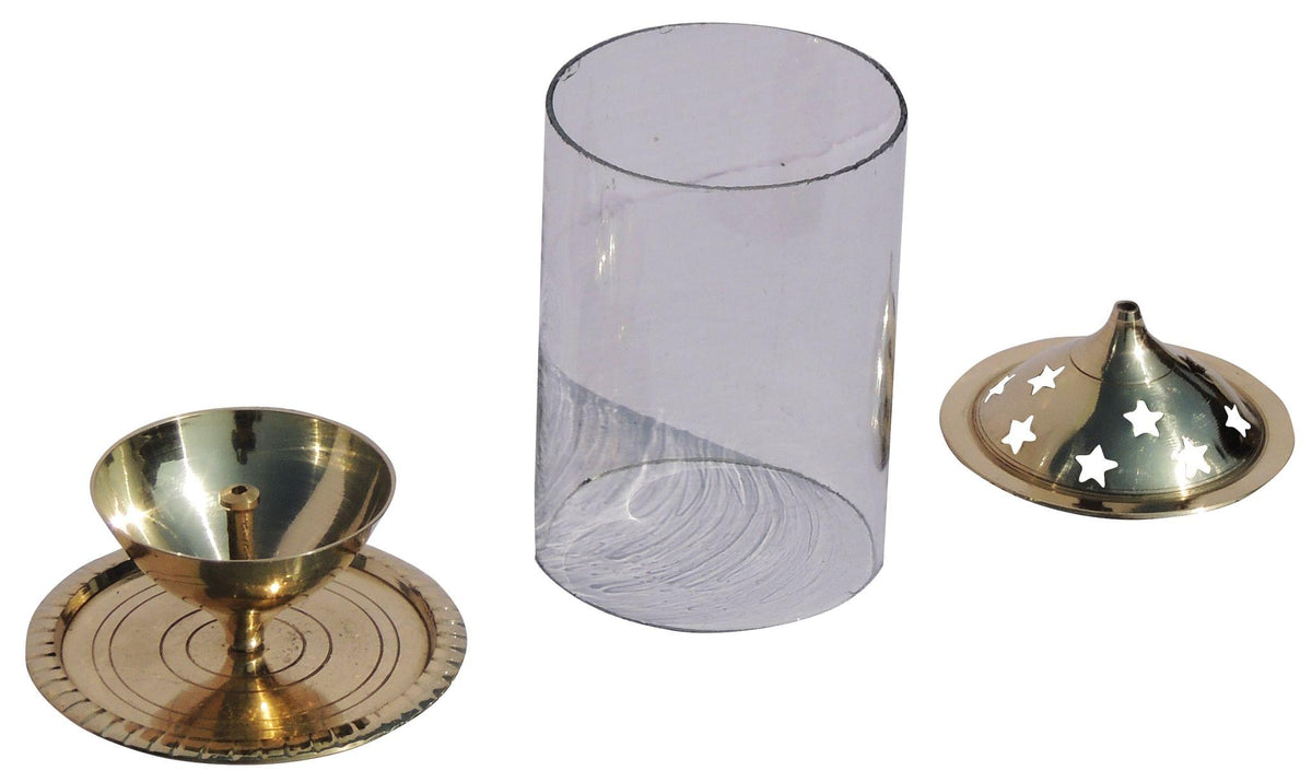 Brass Table Decor Oil Lamp Deepak With Chimney - 3.7*3.7*5.8 inch (Z014/6)
